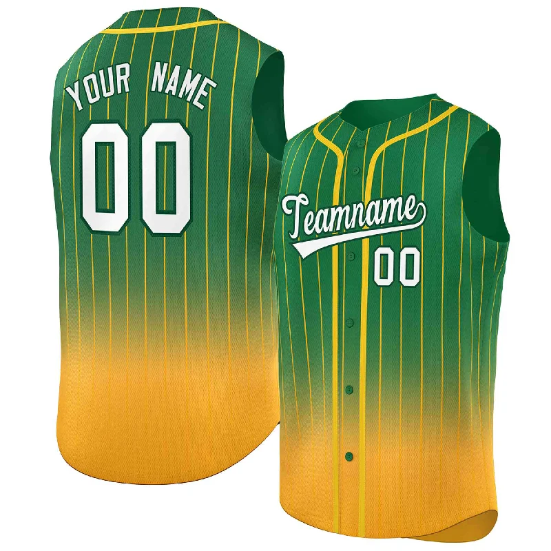 Baseball Jersey MLB-Custom Kelly Green Yellow Gradient stripe Fashion Authentic Sleeveless Baseball Jersey