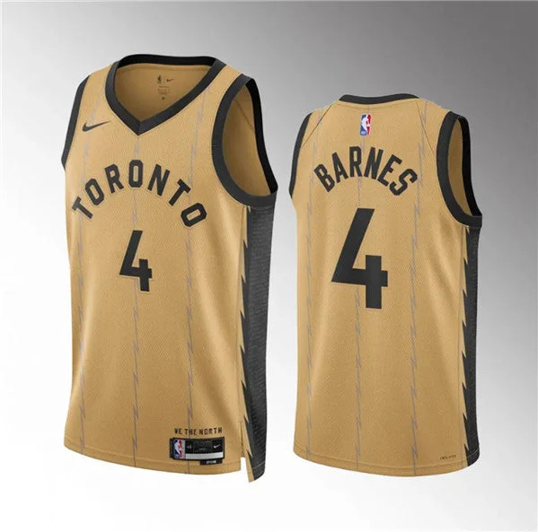 Basketball Jersey Best Seller-Men's Toronto Raptors #4 Scottie Barnes Gold 2023/24 City Edition Stitched Basketball Basketball Jersey