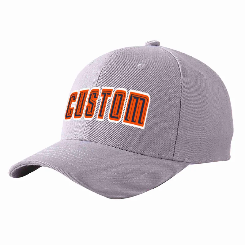 Baseball Cap Beach-Custom Gray Navy-Orange Curved Eaves Sport Baseball Cap Design for Men/Women/Youth