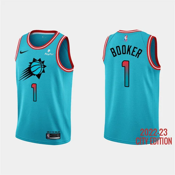 Basketball Jersey TV Show-Men's Phoenix Suns #1 Devin Booker 2022-23 Blue City Edition Stitched Basketball Basketball Jersey