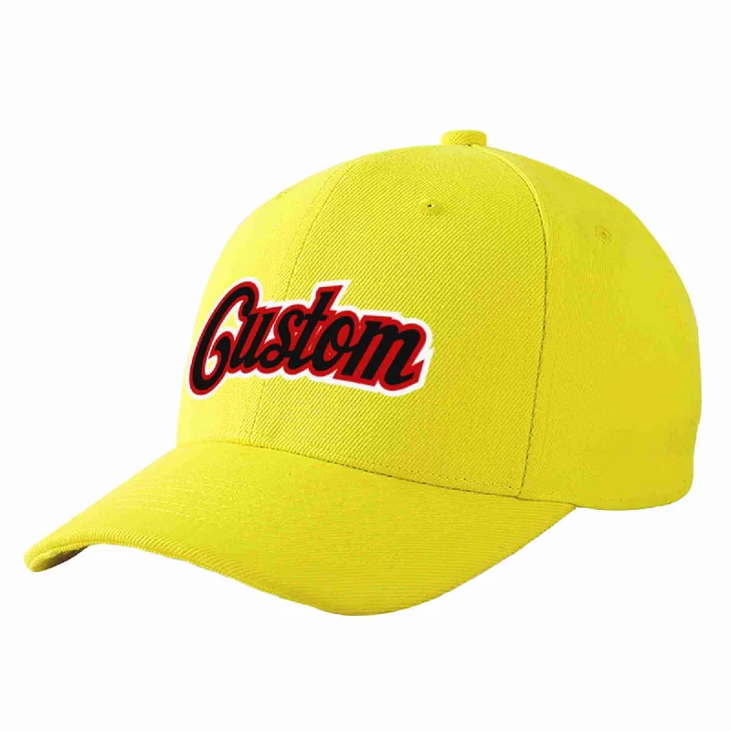 Baseball Cap Concert-Custom Yellow Black-Red Curved Eaves Sport Baseball Cap Design for Men/Women/Youth