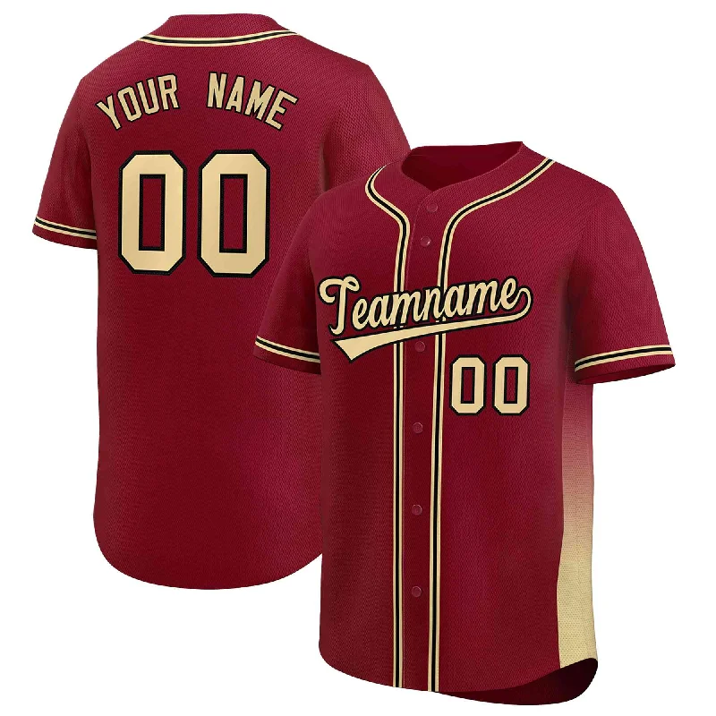 Baseball Jersey Gamer-Custom Crimson Khaki Personalized Gradient Side Design Authentic Baseball Jersey