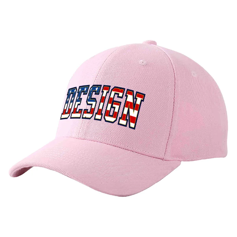 Baseball Cap Pop Culture-Custom Pink Vintage USA Flag-Gold Curved Eaves Sport Design Baseball Cap