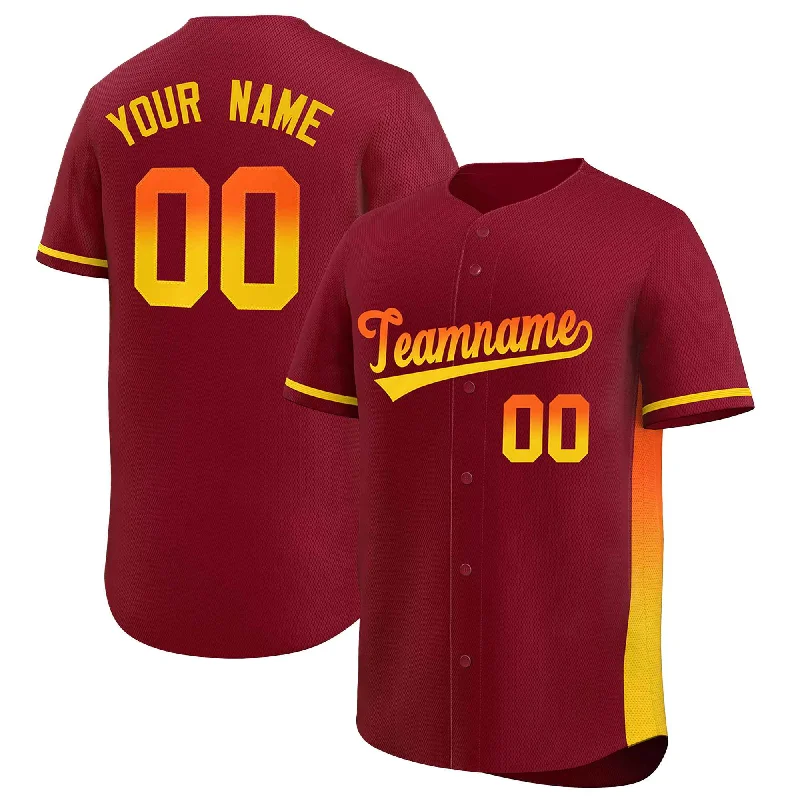 Baseball Jersey Floral-Custom Crimson Orange-Gold Personalized Gradient Font And Side Design Authentic Baseball Jersey