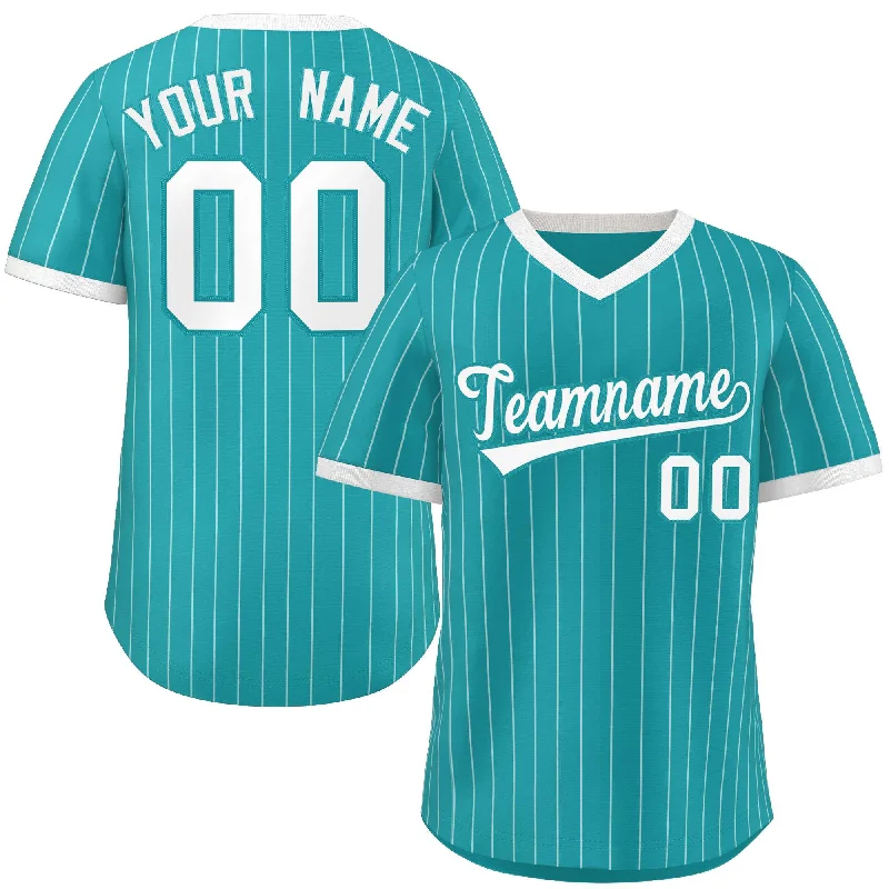 Baseball Jersey Work-Custom Aqua White Stripe Fashion Authentic Pullover Baseball Jersey