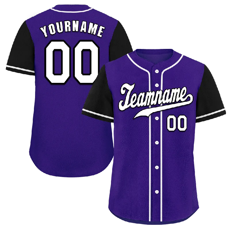 Baseball Jersey Youth-Custom Purple Black Raglan Sleeves White Authentic Baseball Jersey