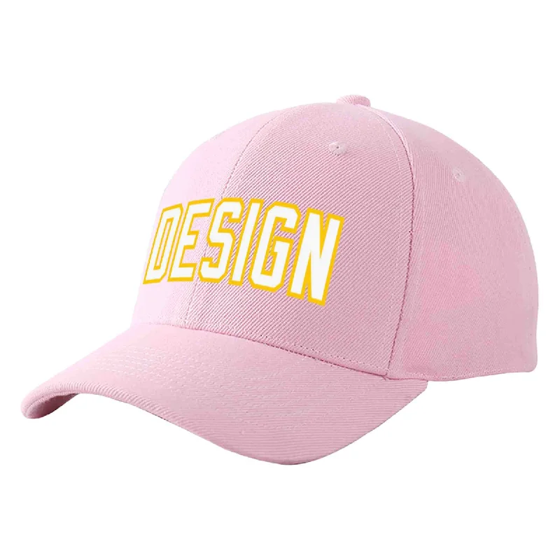 Baseball Cap Organic-Custom Pink White-Gold Curved Eaves Sport Design Baseball Cap