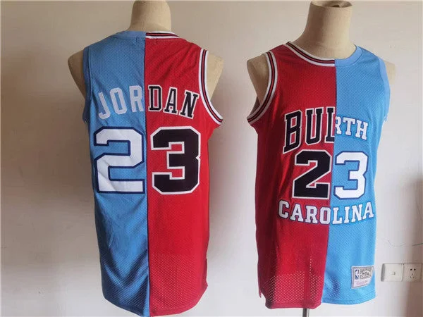 Basketball Jersey Cotton-Men's Chicago Bulls/North Carolina #23 Michael Jordan White/Blue Split Throwback Stitched Basketball Jersey