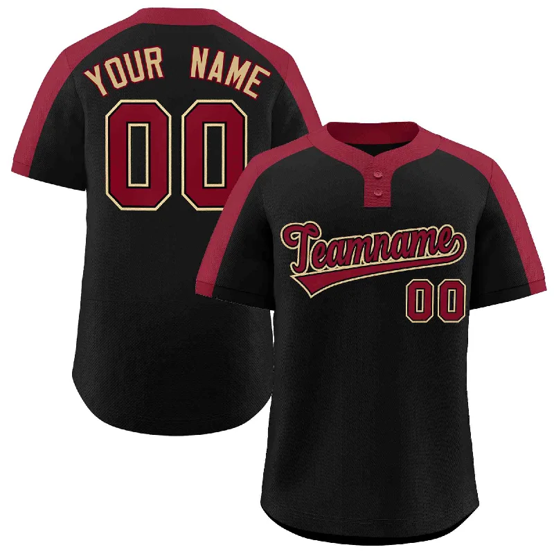 Baseball Jersey Moisture-Wicking-Custom Black Crimson-Black Classic Style Authentic Two-Button Baseball Jersey