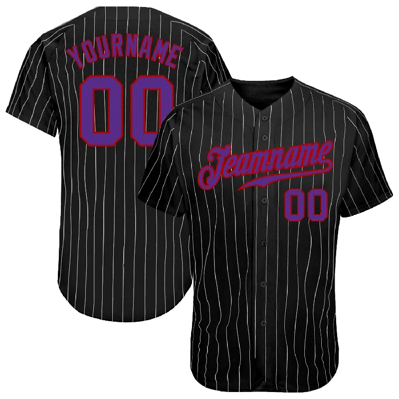 Baseball Jersey Toddler-Custom Black Gray Pinstripe Purple-Red Authentic Baseball Jersey