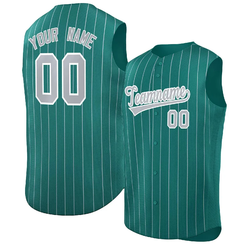 Baseball Jersey Running-Custom Aqua Gray-White Sleeveless Stripe Fashion Baseball Jersey