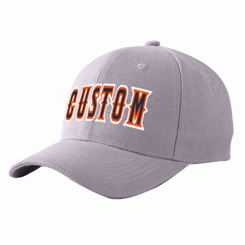 Baseball Cap Limited Edition-Custom Gray Navy-Orange Curved Eaves Sport Baseball Cap Design for Men/Women/Youth