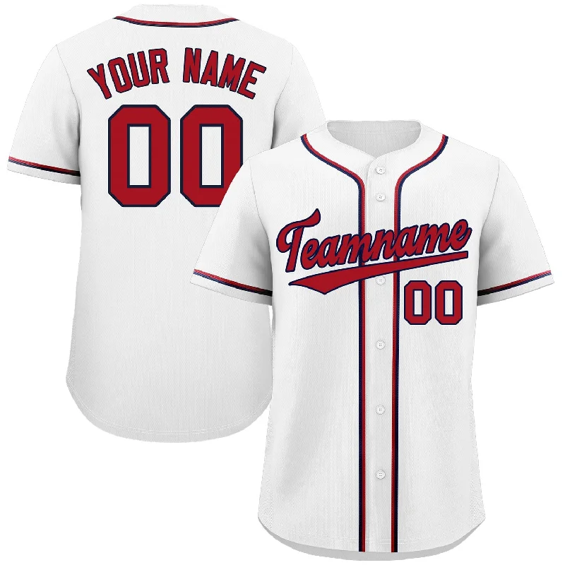 Baseball Jersey Girls-Custom White Red-Navy Classic Style Authentic Baseball Jersey