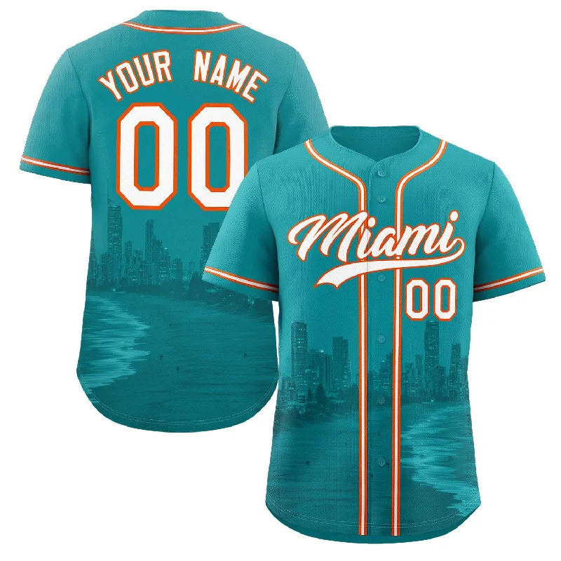 Baseball Jersey Baby-Custom Aqua White-Orange Miami City Connect Baseball Jersey