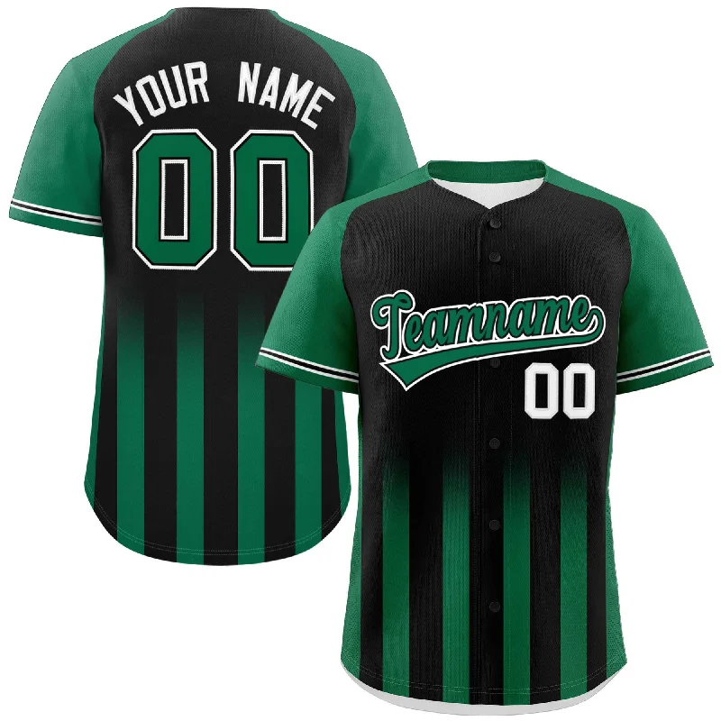 Baseball Jersey Motivational-Custom Black Kelly Green Raglan Sleeves Gradient Thick Stripe Authentic Baseball Jersey