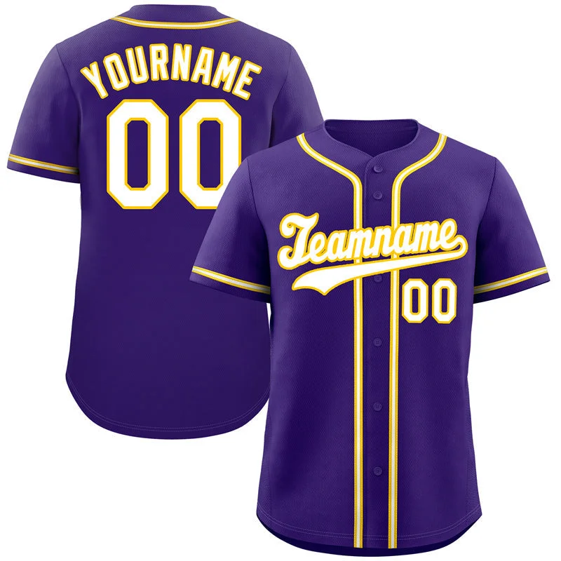 Baseball Jersey State Pride-Custom Purple White-Yellow Classic Style Authentic Baseball Jersey