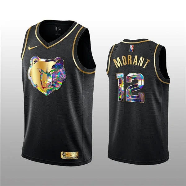 Basketball Jersey Meme-Men's Memphis Grizzlies #12 Ja Morant 2021/22 Black Golden Edition 75th Anniversary Diamond Logo Stitched Basketball Basketball Jersey