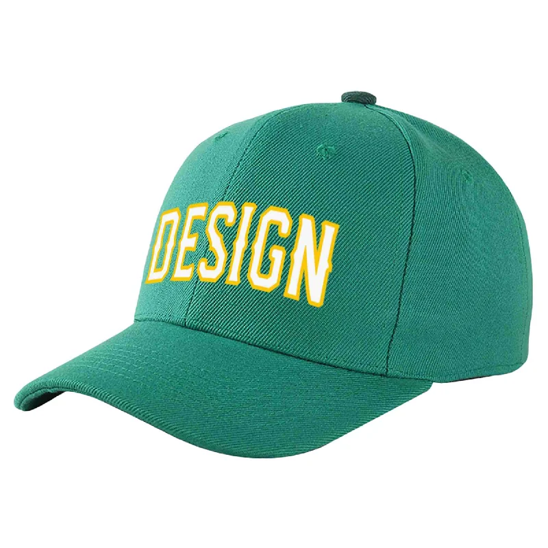 Baseball Cap Neutral Colors-Custom Light Green White-Gold Curved Eaves Sport Design Baseball Cap