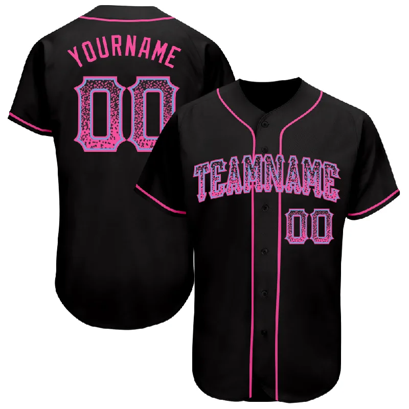 Baseball Jersey Baseball Coach-Custom Black Pink-Light Blue Authentic Drift Fashion Baseball Jersey