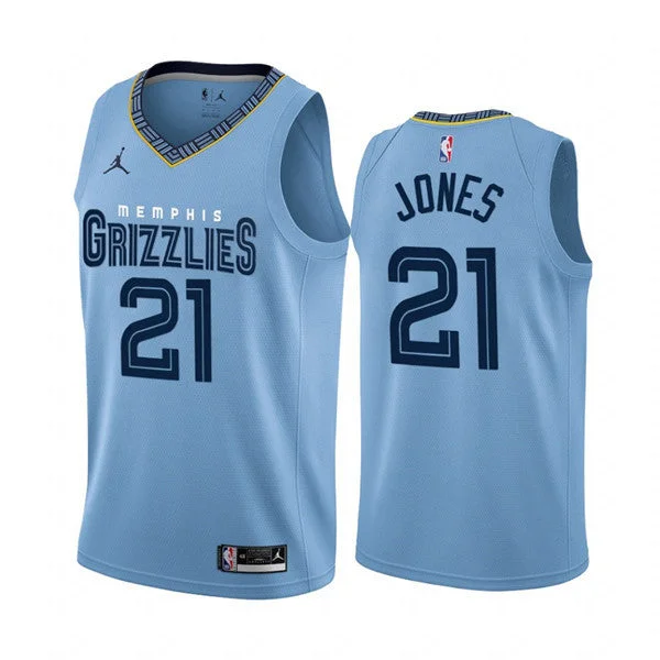 Basketball Jersey Long Sleeve-Men's Memphis Grizzlies #21 Tyus Jones 2022/23 Light Blue Statement Edition Stitched Basketball Jersey