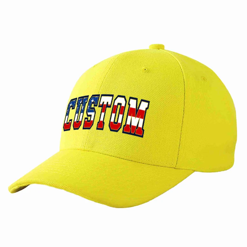 Baseball Cap Strapback-Custom Yellow Vintage USA Flag-Gold Curved Eaves Sport Baseball Cap Design for Men/Women/Youth