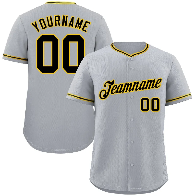 Baseball Jersey Poolside-Custom Gray Black-Gold Classic Style Authentic Baseball Jersey