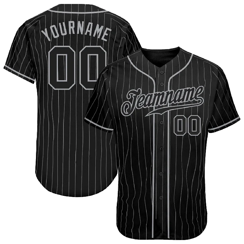 Baseball Jersey Wholesale-Custom Black Gray Pinstripe Black-Gray Authentic Baseball Jersey