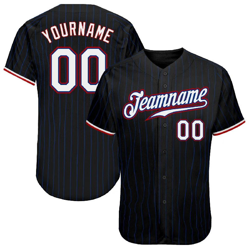 Baseball Jersey High School-Custom Black Royal Pinstripe White-Red Authentic Baseball Jersey