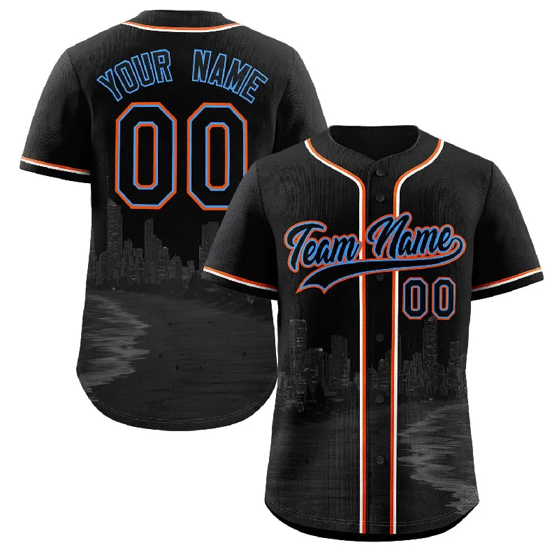 Baseball Jersey Unisex-Custom Black Black-Powder Blue Miami City Connect Baseball Jersey