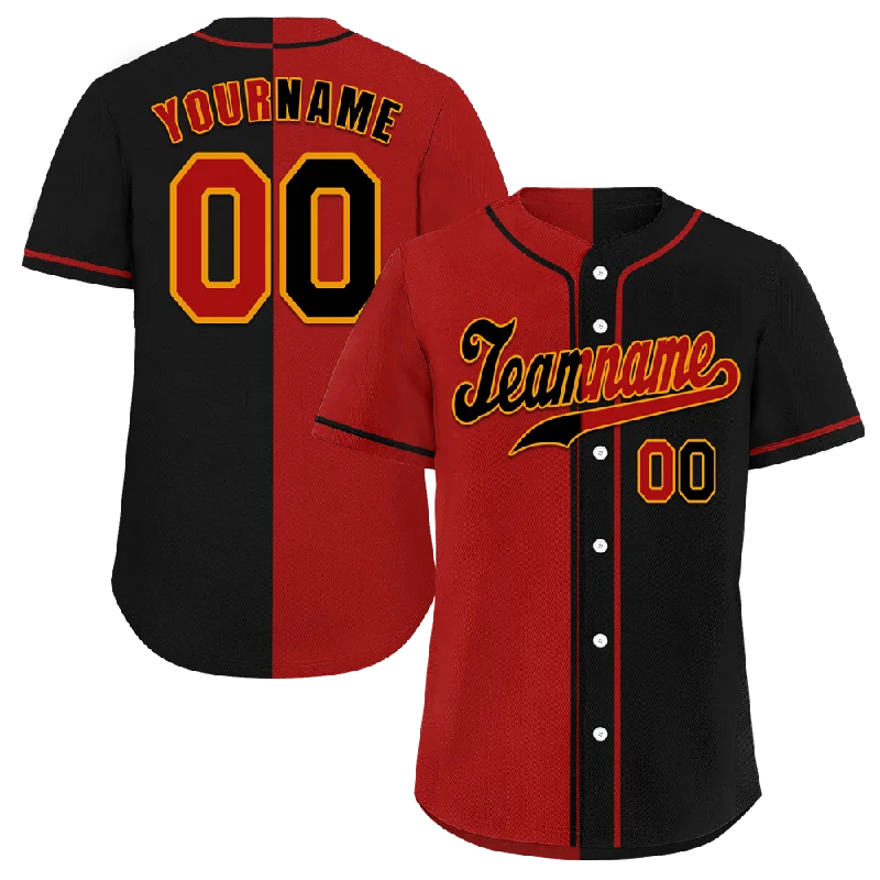 Baseball Jersey Beach-Custom Red Black Gradient Fashion Black Authentic Baseball Jersey