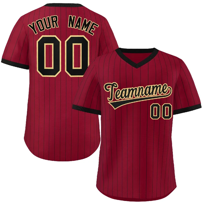 Baseball Jersey Anime-Custom Crimson Black Stripe Fashion Authentic Pullover Baseball Jersey