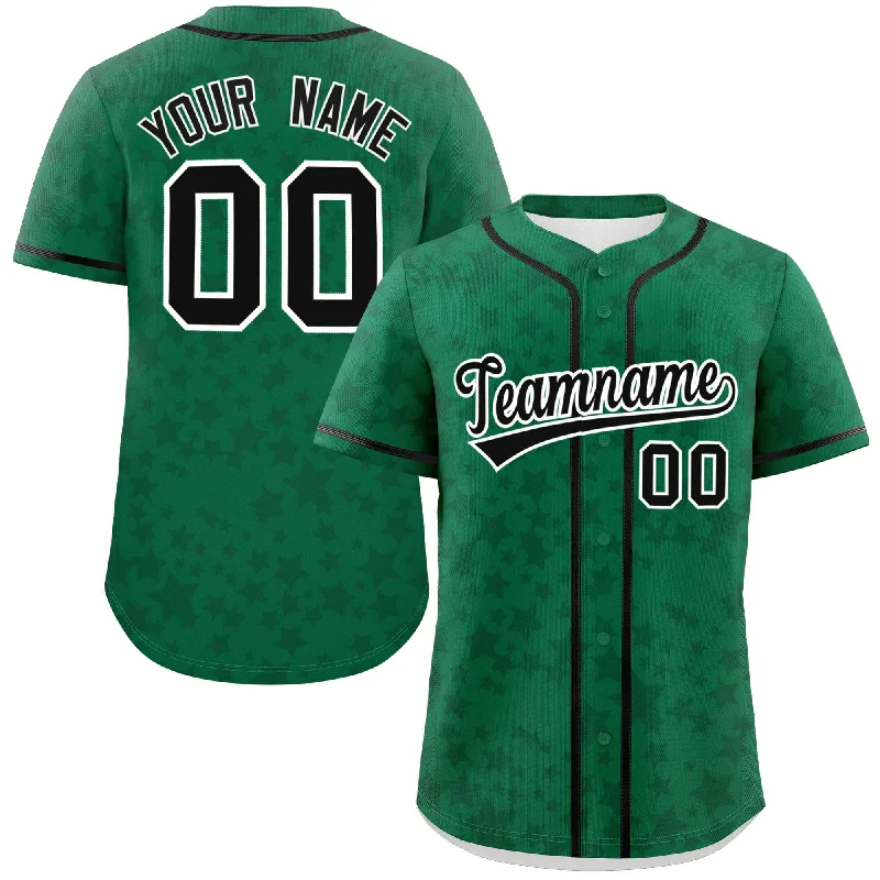 Baseball Jersey Sustainable-Custom Kelly Green Black Personalized Star Graffiti Pattern Authentic Baseball Jersey