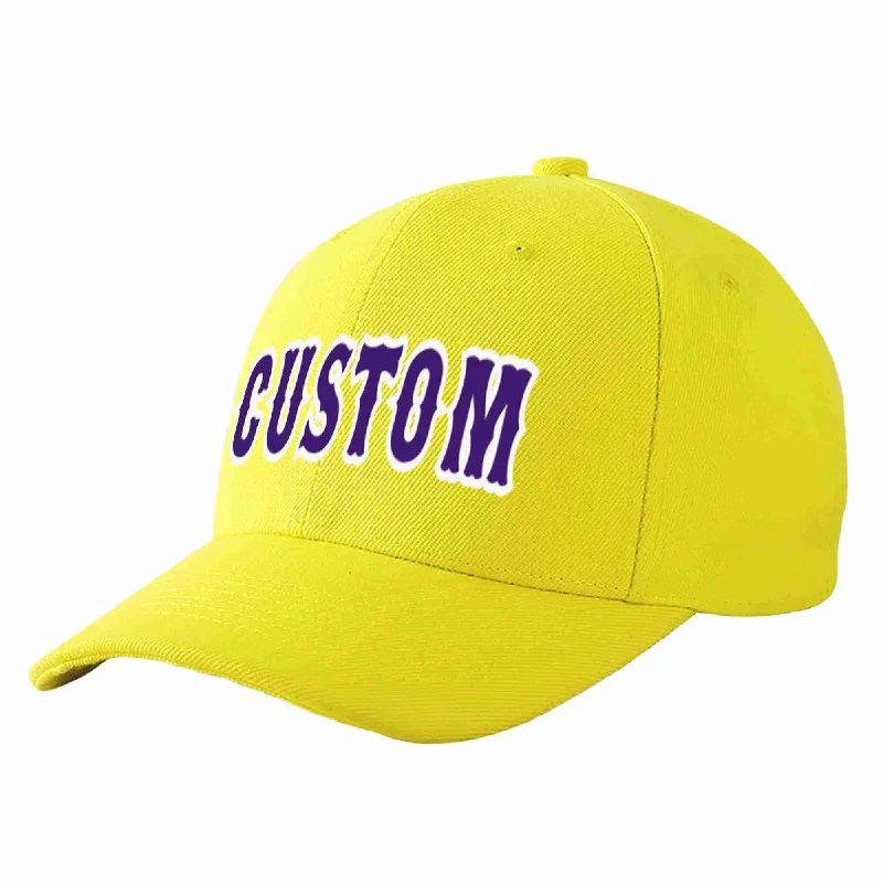 Baseball Cap Punk-Custom Yellow Purple-White Curved Eaves Sport Baseball Cap Design for Men/Women/Youth