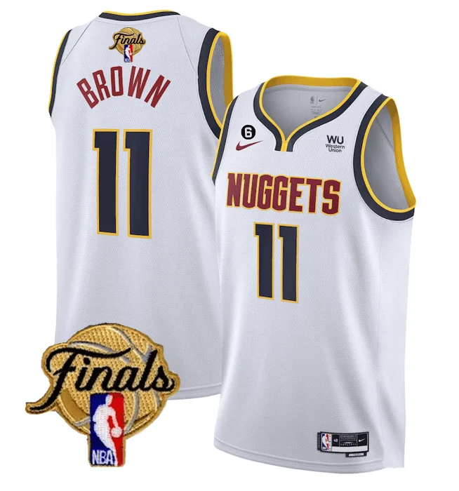 Basketball Jersey Fashion-Men's Denver Nuggets #11 Bruce Brown White 2023 Finals Association Edition With NO.6 Patch Stitched Basketball Basketball Jersey