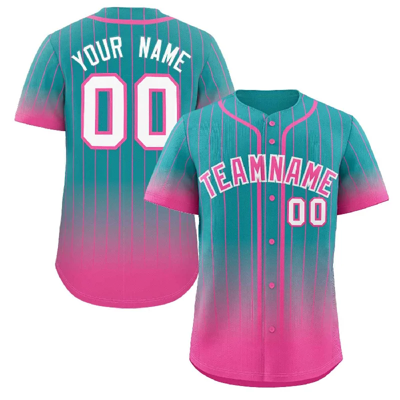 Baseball Jersey Playoff-Custom Aqua Pink-White Gradient Stripe Fashion Authentic Baseball Jersey