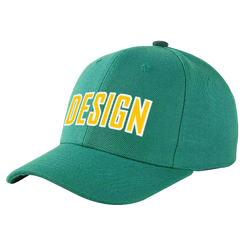 Baseball Cap Logo-Custom Light Green Gold-White Curved Eaves Sport Design Baseball Cap