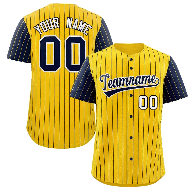 Baseball Jersey Top Rated-Custom Gold Navy-White Stripe Fashion Raglan Sleeves Authentic Baseball Jersey