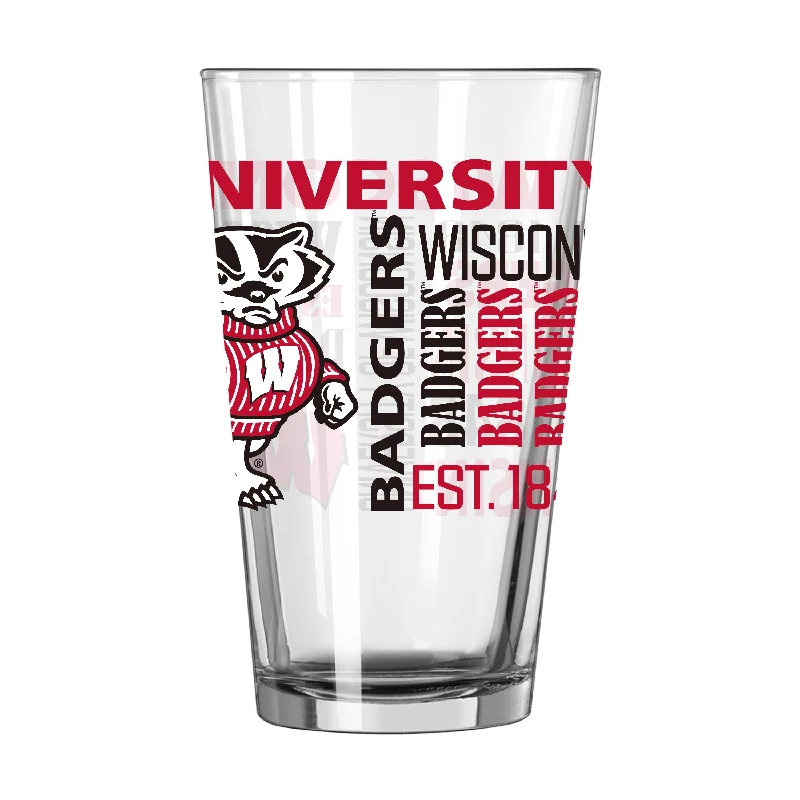 Team Mug Black-Wisconsin 16oz Spirit Pint Glass