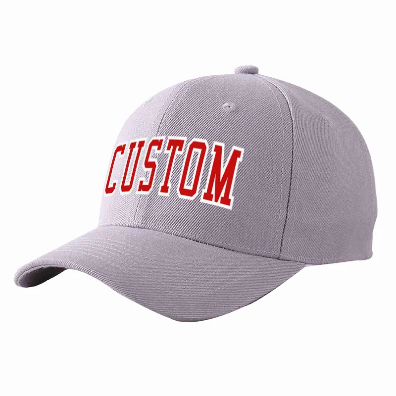 Baseball Cap Boys-Custom Gray Red-White Curved Eaves Sport Baseball Cap Design for Men/Women/Youth