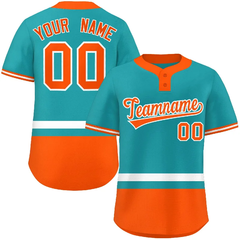 Baseball Jersey Pink-Custom Aqua White-Orange Color Block Personalized Authentic Two-Button Baseball Jersey