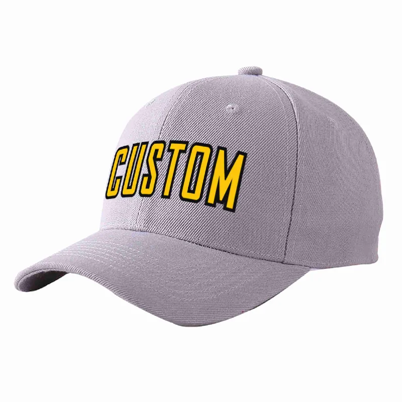 Baseball Cap Drivers-Custom Gray Gold-Black Curved Eaves Sport Baseball Cap Design for Men/Women/Youth