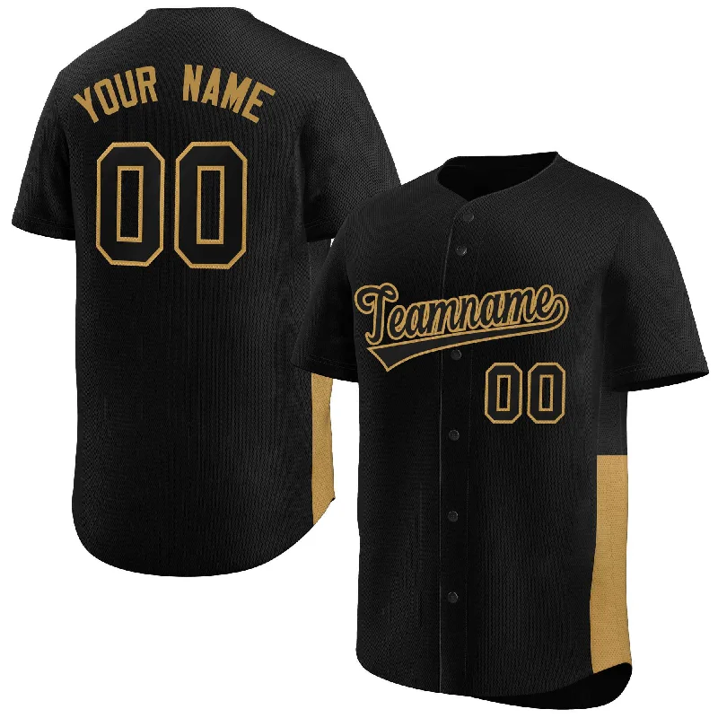 Baseball Jersey Girls-Custom Black Old Gold Personalized Side Two-Tone Design Authentic Baseball Jersey