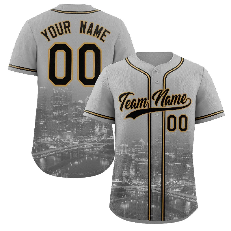 Baseball Jersey Tie-Dye-Custom Gray Black-Old Gold Pittsburgh City Connect Baseball Jersey