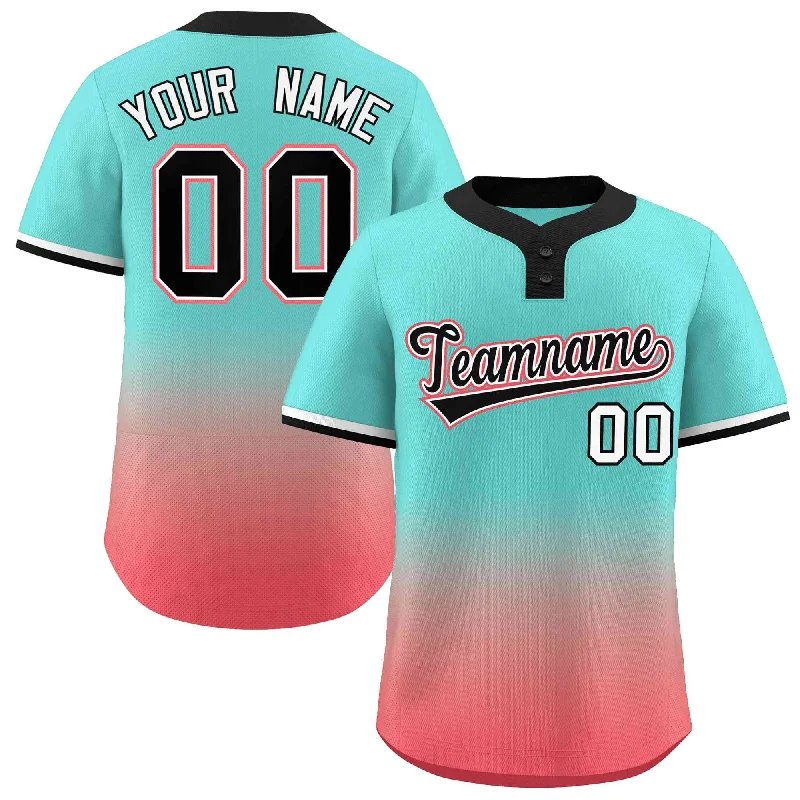 Baseball Jersey Blue-Custom Aqua Light Red Black-White Gradient Fashion Authentic Two-Button Baseball Jersey