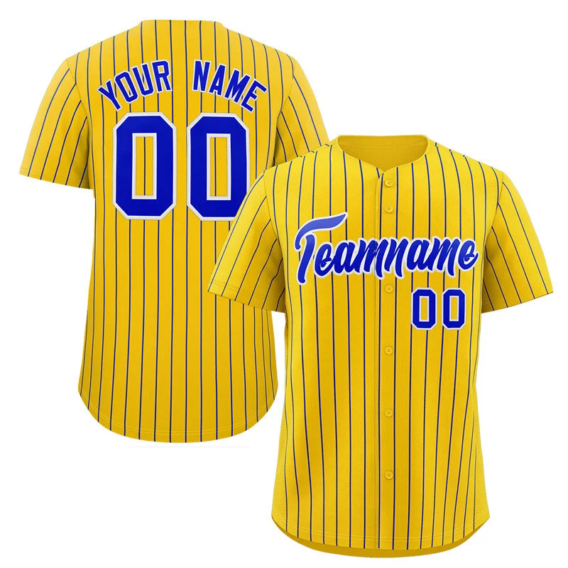 Baseball Jersey Fantasy-Custom Gold Royal-White Stripe Fashion Authentic Baseball Jersey