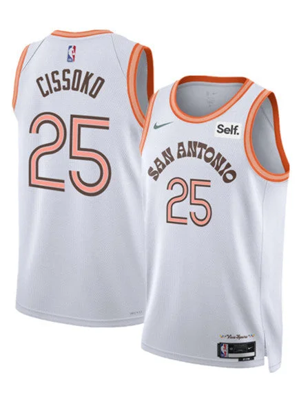 Basketball Jersey Loose Fit-Men's San Antonio Spurs #25 Sidy Cissoko White 2023/24 City Edition Stitched Basketball Basketball Jersey