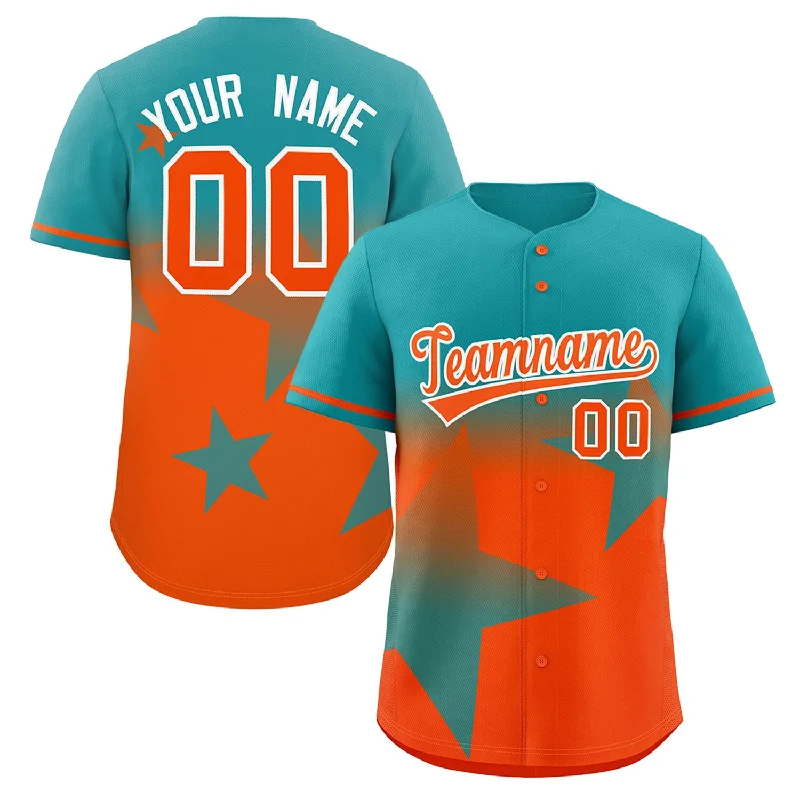 Baseball Jersey Retro-Custom Aqua Orange Gradient Star Graffiti Pattern Authentic Baseball Jersey