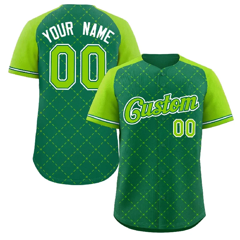 Baseball Jersey Running-Custom Kelly Green Neon Green Kelly Green-White Rhombus Authentic Baseball Jersey