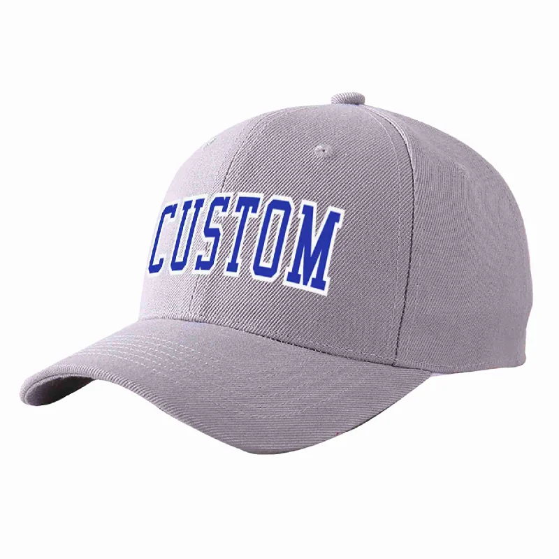 Baseball Cap Strapback-Custom Gray Royal-White Curved Eaves Sport Baseball Cap Design for Men/Women/Youth