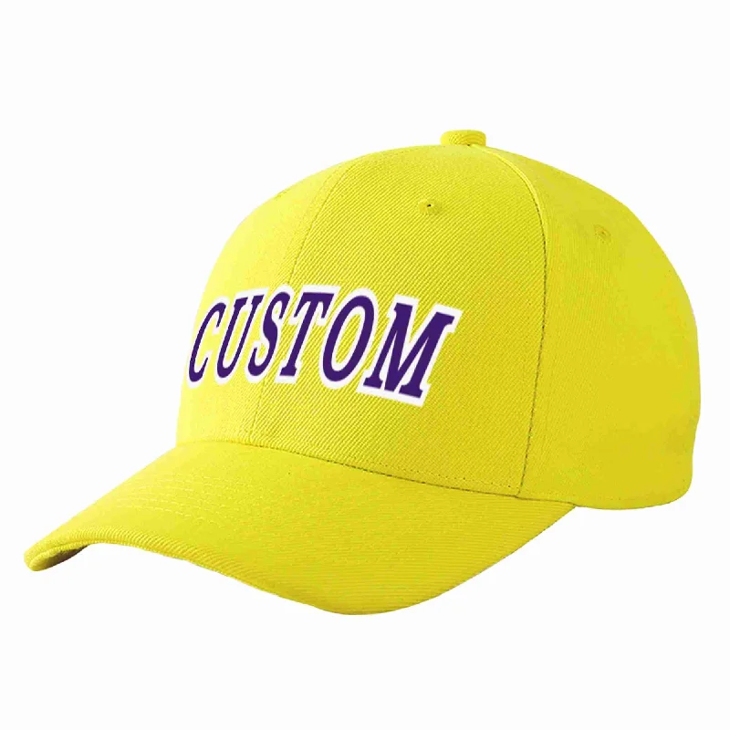 Baseball Cap Baseball Fan-Custom Yellow Purple-White Curved Eaves Sport Baseball Cap Design for Men/Women/Youth